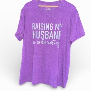 Funny shirt NEW Purple Graphic tee Raising my husband is exhausting xxl